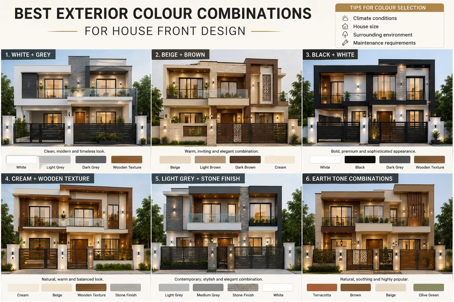Best Exterior Colour Combination Ideas for House Front Design