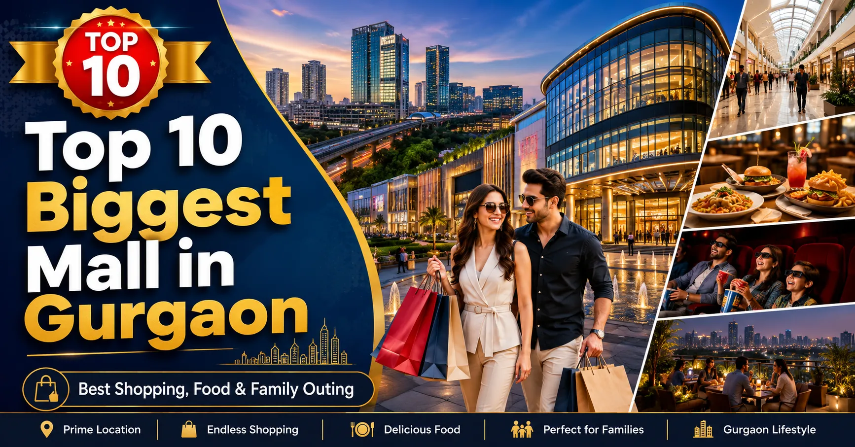 Top 10 biggest mall in Gurgaon for shopping, food, clothes, cinema and family outing with popular shopping malls in Gurugram.