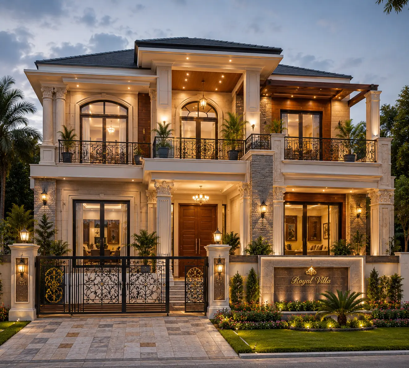 Villa Style House Front Design Idea