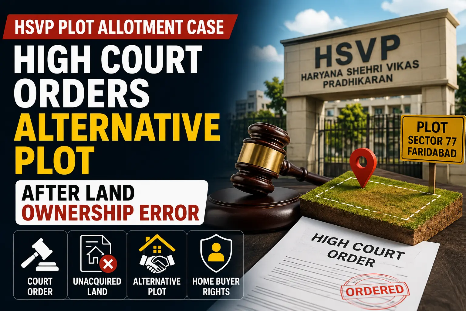 HSVP Plot Allotment Case where Punjab and Haryana High Court ordered an alternative plot after a land ownership error in Faridabad Sector 77.