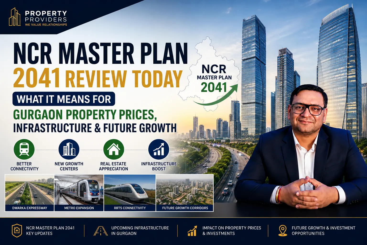 NCR Master Plan 2041 review showing Gurgaon property prices, infrastructure projects, metro expansion, RRTS connectivity and future real estate growth