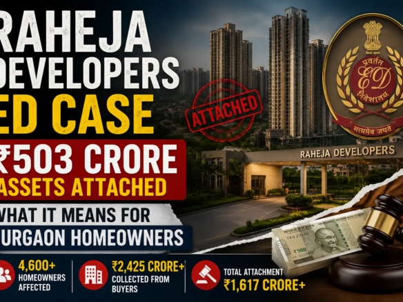Raheja Developers ED case where ED attached ₹503 crore assets, highlighting the impact on Gurgaon homebuyers, Raheja Revanta buyers, and the Gurgaon real estate market.