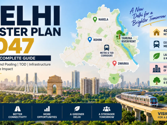 Delhi Master Plan 2047 showing housing, land pooling, TOD corridors, Narela, Dwarka, Metro expansion and real estate impact